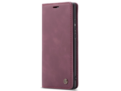 CaseMe Slim Synthetic Leather Wallet Case with Stand for Samsung Galaxy A20 - Burgundy