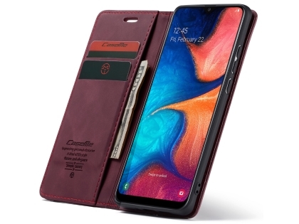 CaseMe Slim Synthetic Leather Wallet Case with Stand for Samsung Galaxy A20 - Burgundy