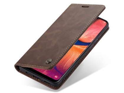 CaseMe Slim Synthetic Leather Wallet Case with Stand for Samsung Galaxy A20 - Chocolate Leather Wallet Case