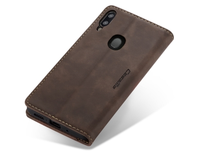 CaseMe Slim Synthetic Leather Wallet Case with Stand for Samsung Galaxy A20 - Chocolate