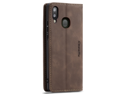 CaseMe Slim Synthetic Leather Wallet Case with Stand for Samsung Galaxy A20 - Chocolate
