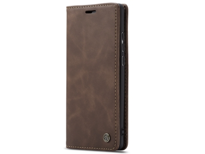 CaseMe Slim Synthetic Leather Wallet Case with Stand for Samsung Galaxy A20 - Chocolate