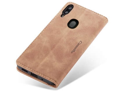 CaseMe Slim Synthetic Leather Wallet Case with Stand for Samsung Galaxy A20 - Tan