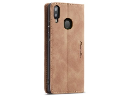 CaseMe Slim Synthetic Leather Wallet Case with Stand for Samsung Galaxy A20 - Tan
