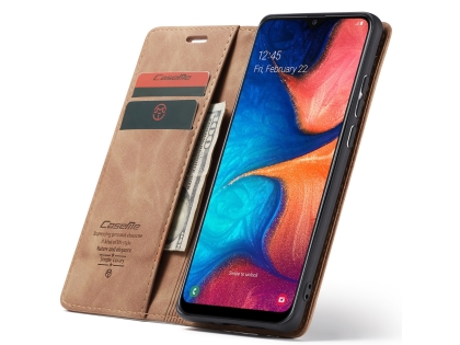 CaseMe Slim Synthetic Leather Wallet Case with Stand for Samsung Galaxy A20 - Tan