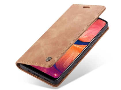 CaseMe Slim Synthetic Leather Wallet Case with Stand for Samsung Galaxy A30 - Tan Leather Wallet Case