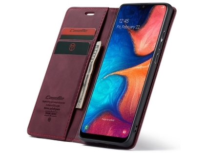 CaseMe Slim Synthetic Leather Wallet Case with Stand for Samsung Galaxy A30 - Burgundy