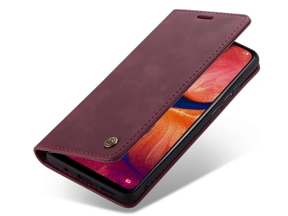 CaseMe Slim Synthetic Leather Wallet Case with Stand for Samsung Galaxy A50 - Burgundy Leather Wallet Case