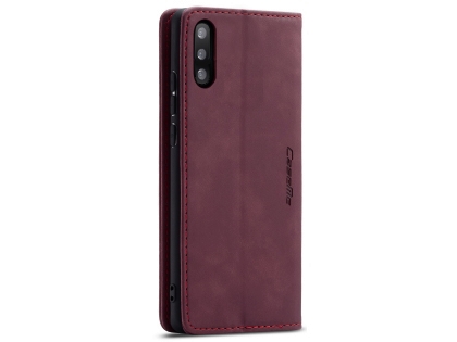 CaseMe Slim Synthetic Leather Wallet Case with Stand for Samsung Galaxy A50 - Burgundy