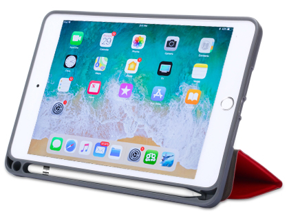 Slim Synthetic Leather Case with Stand and Pen Holder for the iPad mini - Red Leather Flip Case