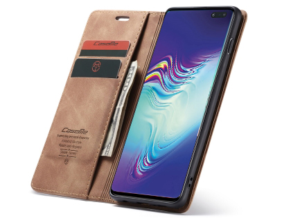 CaseMe Slim Synthetic Leather Wallet Case with Stand for Samsung Galaxy S10 5G - Tan