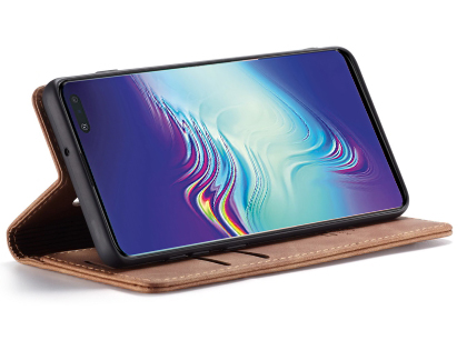 CaseMe Slim Synthetic Leather Wallet Case with Stand for Samsung Galaxy S10 5G - Tan