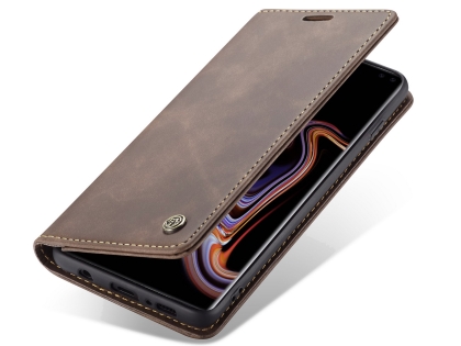 CaseMe Slim Synthetic Leather Wallet Case with Stand for Samsung Galaxy S10 5G - Chocolate Leather Wallet Case