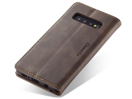 CaseMe Slim Synthetic Leather Wallet Case with Stand for Samsung Galaxy S10 5G - Chocolate