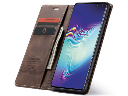 CaseMe Slim Synthetic Leather Wallet Case with Stand for Samsung Galaxy S10 5G - Chocolate