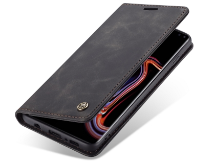CaseMe Slim Synthetic Leather Wallet Case with Stand for Samsung Galaxy S10 5G - Charcoal Leather Wallet Case