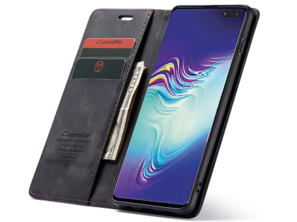 CaseMe Slim Synthetic Leather Wallet Case with Stand for Samsung Galaxy S10 5G - Charcoal