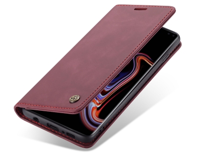 CaseMe Slim Synthetic Leather Wallet Case with Stand for Samsung Galaxy S10 5G - Burgundy