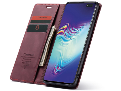 CaseMe Slim Synthetic Leather Wallet Case with Stand for Samsung Galaxy S10 5G - Burgundy