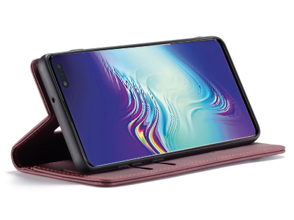 CaseMe Slim Synthetic Leather Wallet Case with Stand for Samsung Galaxy S10 5G - Burgundy
