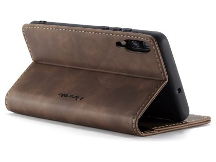 CaseMe Slim Synthetic Leather Wallet Case with Stand for Samsung Galaxy A50 - Chocolate