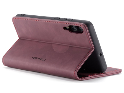 CaseMe Slim Synthetic Leather Wallet Case with Stand for Samsung Galaxy A50 - Burgundy