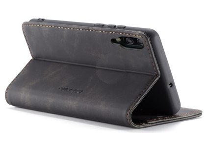 CaseMe Slim Synthetic Leather Wallet Case with Stand for Samsung Galaxy A50 - Charcoal