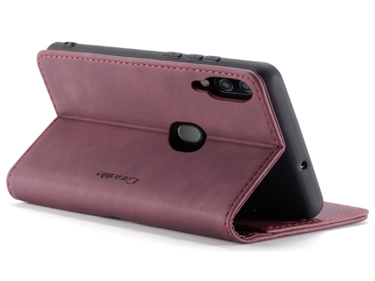 CaseMe Slim Synthetic Leather Wallet Case with Stand for Samsung Galaxy A20 - Burgundy
