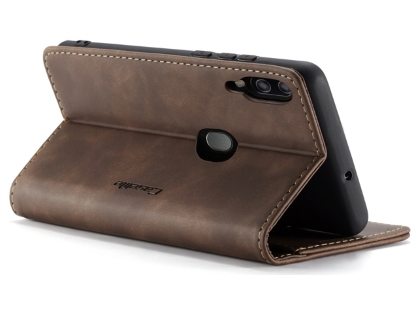 CaseMe Slim Synthetic Leather Wallet Case with Stand for Samsung Galaxy A20 - Chocolate