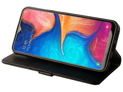 Synthetic Leather Wallet Case with Stand for Samsung Galaxy A20 - Black