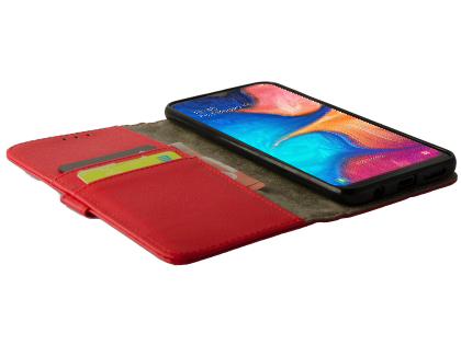 Synthetic Leather Wallet Case with Stand for Samsung Galaxy A30 - Red