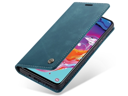 CaseMe Slim Synthetic Leather Wallet Case with Stand for Samsung Galaxy A70 - Teal Leather Wallet Case