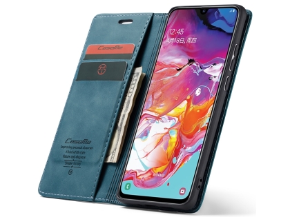 CaseMe Slim Synthetic Leather Wallet Case with Stand for Samsung Galaxy A70 - Teal