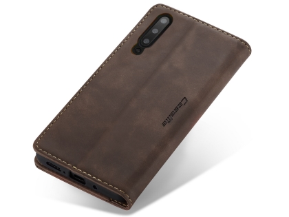 CaseMe Slim Synthetic Leather Wallet Case with Stand for Samsung Galaxy A70 - Chocolate