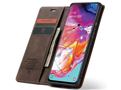 CaseMe Slim Synthetic Leather Wallet Case with Stand for Samsung Galaxy A70 - Chocolate