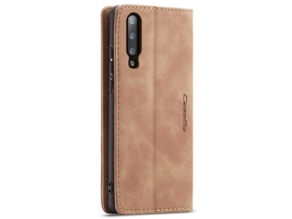 CaseMe Slim Synthetic Leather Wallet Case with Stand for Samsung Galaxy A70 - Tan