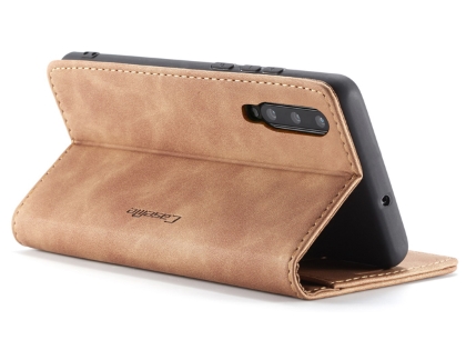 CaseMe Slim Synthetic Leather Wallet Case with Stand for Samsung Galaxy A70 - Tan