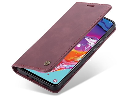 CaseMe Slim Synthetic Leather Wallet Case with Stand for Samsung Galaxy A70 - Burgundy Leather Wallet Case