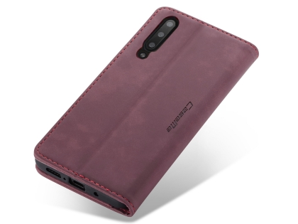 CaseMe Slim Synthetic Leather Wallet Case with Stand for Samsung Galaxy A70 - Burgundy