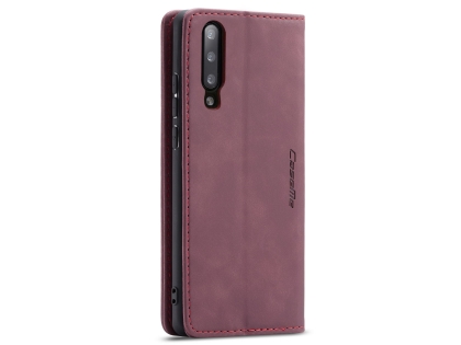 CaseMe Slim Synthetic Leather Wallet Case with Stand for Samsung Galaxy A70 - Burgundy
