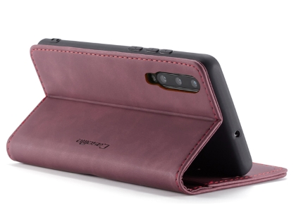 CaseMe Slim Synthetic Leather Wallet Case with Stand for Samsung Galaxy A70 - Burgundy