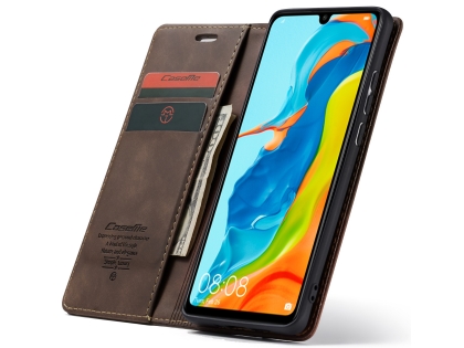 CaseMe Slim Synthetic Leather Wallet Case with Stand for Huawei P30 Lite - Chocolate