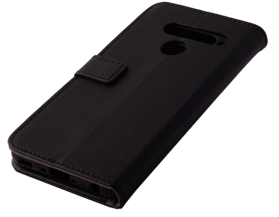 Synthetic Leather Wallet Case with Stand for LG V50 ThinQ - Black Leather Wallet Case