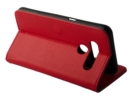 Synthetic Leather Wallet Case with Stand for LG V50 ThinQ - Red