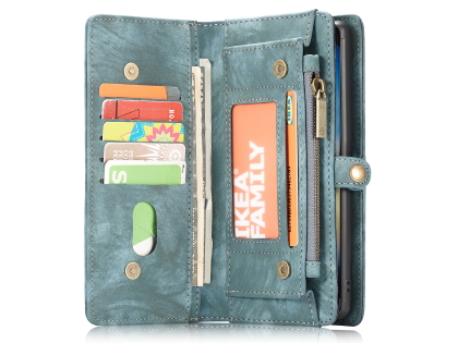 CaseMe 2-in-1 Synthetic Leather Wallet Case for Samsung Galaxy Note10 - Teal/Ash