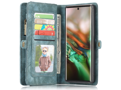 CaseMe 2-in-1 Synthetic Leather Wallet Case for Samsung Galaxy Note10 - Teal/Ash