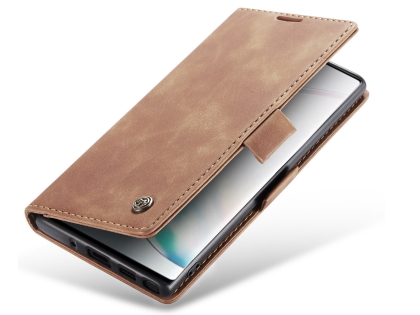 CaseMe Slim Synthetic Leather Wallet Case with Stand for Samsung Galaxy Note10 - Tan Leather Wallet Case