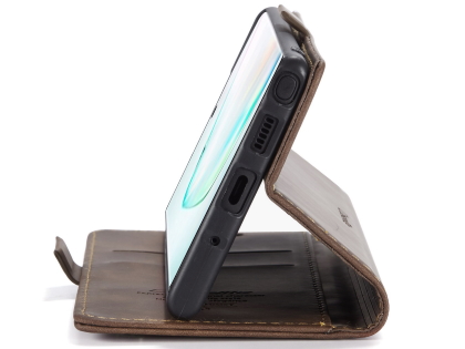 CaseMe Slim Synthetic Leather Wallet Case with Stand for Samsung Galaxy Note10+ - Chocolate