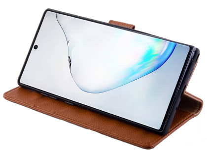 Premium Leather Wallet Case with Stand for Samsung Galaxy Note10+ 5G - Brown