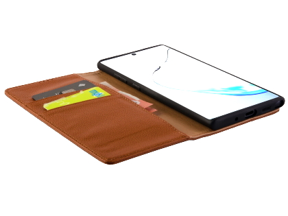 Premium Leather Wallet Case with Stand for Samsung Galaxy Note10+ 5G - Brown